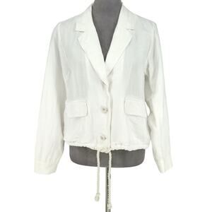 J Jill Jacket Womens XS White Linen Blend Boxy Drawstring Waist Oversized Career